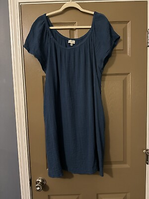 #ad Women’s Plus Size Petite Blue Pullover Cotton Dress Size PXL With Pockets $5.99