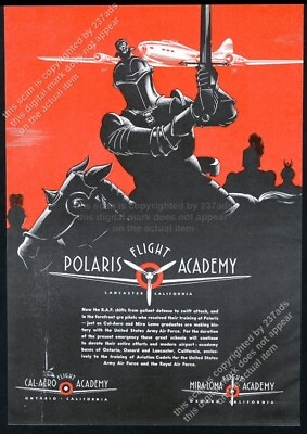 #ad 1942 knight armor horse art Polaris Flight Academy USAF training vtg print ad $9.99