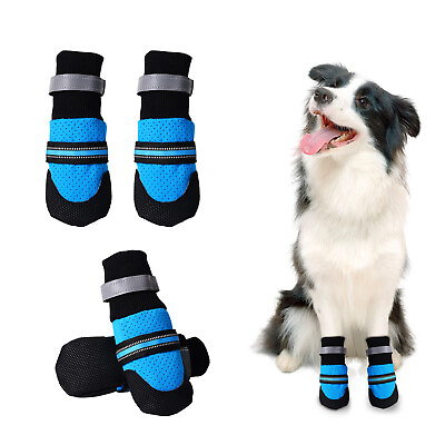 #ad 4pc Puppy Dog Shoes Boots Anti slip with Reflective Strip Outdoor Paw Protectors $17.99