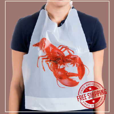 #ad Lightweight Adult Size White Disposable Poly Lobster Bib With Tie 500 Box $96.78