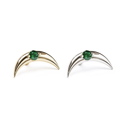 #ad 14K REAL Solid Gold Emerald Crescent Moon Stud Helix Cartilage Piercing 16G $129.00