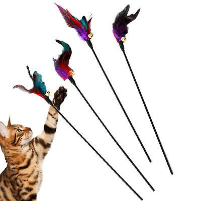 #ad 4pcs Cat Feather Wands With Bell Refills Pet Kitten Feather Teaser Toys Playing $8.97