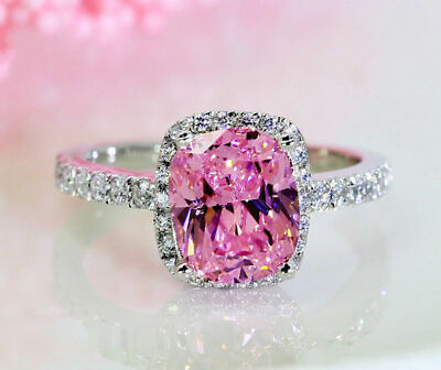 #ad 2 Ct Cushion Cut Pink Vintage Halo Engagement Ring 14k White Gold Plated Sz 8 $134.93