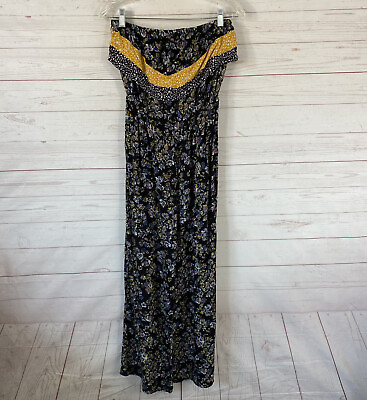 #ad Mudd Strapless Floral Jumpsuit Jrs Medium Black Yellow Floral Print Wide Leg $12.00