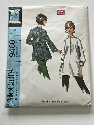 #ad Vintage 60s Blouse Size 12 B34 Cut Pattern M9460 Band Collar Bell Sleeves French $7.99