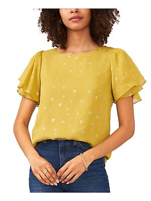 #ad VINCE CAMUTO Womens Yellow Lined Tulip Sleeve Back Wear To Work Blouse S $12.99