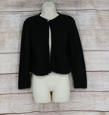 #ad VINTAGE Womens Knit One Button Cardigan Sweater Size Medium Black Silver $9.99