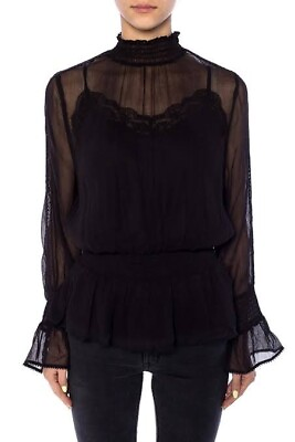 #ad AllSaints Womens Clarette Sheer Top With High Neck XS Black *READ* AU $39.00