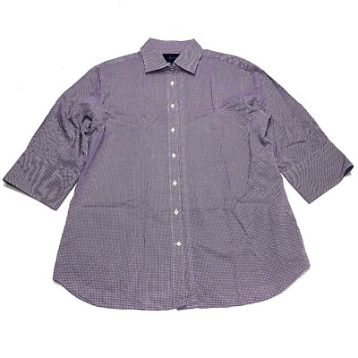 #ad Faconnable Short Sleeve Button Shirt Size 14 Purple White Plaid Womens $96 $17.95