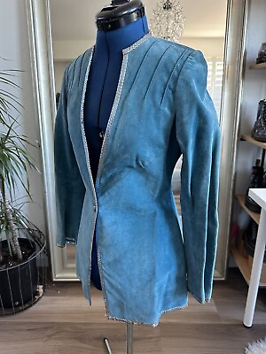 #ad Vintage 70s 80s SAKS FIFTH AVENUE Teal Leather Suede One Button Blazer Jacket $55.00