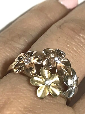 #ad GOLD Flower Ring 14k yellow Rose White Tri solid cz gift 2.7g 7 4 5 6 8 9 10 $332.35