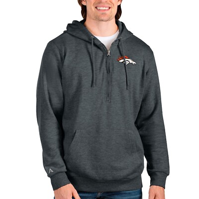 #ad Denver Broncos Antigua Action Quarter Zip Hoodie Heathered Charcoal Size Large $36.95