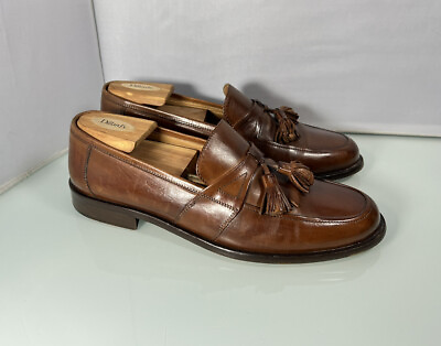 #ad Johnson amp; Murphy Mens Brown Leather Handcrafted Italy Tassel Loafers Size 9 M $44.86