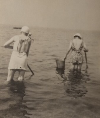 #ad Vtg Photo Bayville LI NY Women Clam Digging Old Bathing Suits 1937 Swimsuit $18.99