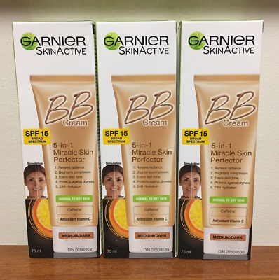 #ad 3 Garnier BB Cream 5 in 1 Miracle Skin Perfector Medium Dark 2.5 oz EXP 9 24 NIB C $67.49
