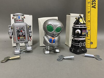 #ad #ad LOT OF 3 WIND UP TIN TOY ROBOT MINIATURES KEYS BOXES 1990s VINTAGE $14.98