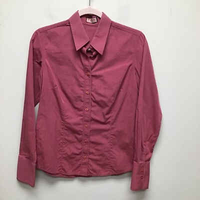 #ad Thomas Pink Womens Button Up Shirt Maroon Pinstripe Long Sleeve Cuffs Collar 10 $11.92