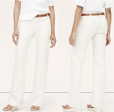 #ad Ann Taylor Loft Julie 100% Linen Pants Women’s Size 14 Wide Leg White NWOT $26.99