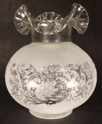#ad New 4quot; Fitter Etched Filigree Glass Gas Globe Lamp Shade w Crimped Top 8.5quot; Ht. $144.34