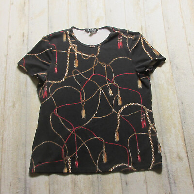 #ad Lauren Ralph Lauren Shirt XL Black Short Sleeve Black Label Tassel Print $17.42