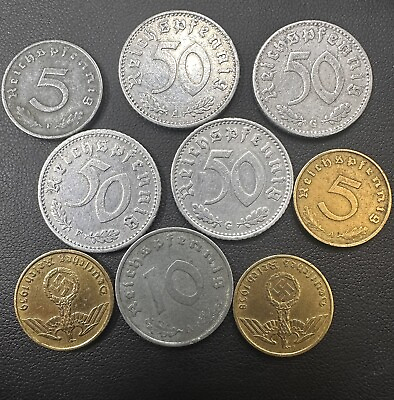 #ad Third Reich Coin Lot Rare World War 2 German Zinc Reichspfennig Coins Lot $88.00
