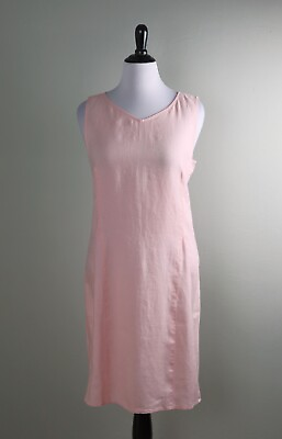 #ad J.JILL $99 Casual Love 100% Linen Solid Pink Casual Tank Dress Size Large $44.99