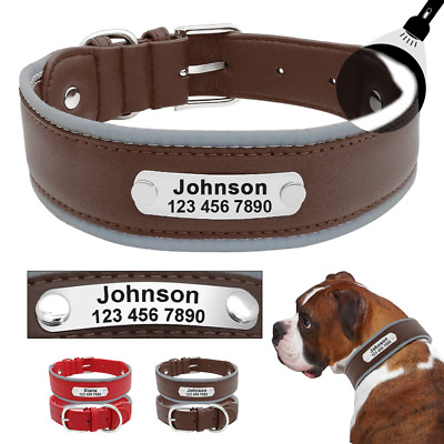 Leather Dog Collars for Large Dogs Personalized Reflective for Pit Bull Bulldog $10.49