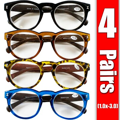 #ad 4 Pairs Mens Womens Oval Round Fashion Retro Power Reading Reader Glasses 1 3 $12.49
