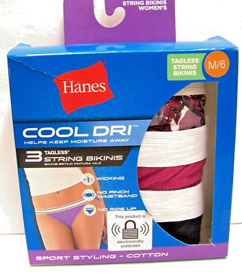 #ad 3 pack Size M 6 Cool Dri Tagless String Bikini Sport Styling Cotton Hanes NEW $9.99