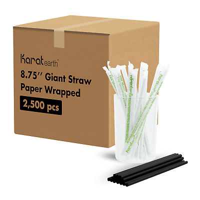 #ad Karat Earth 8.75quot; Giant PLA Straw 8mm Paper Wrapped Black 2500 pcs $61.88