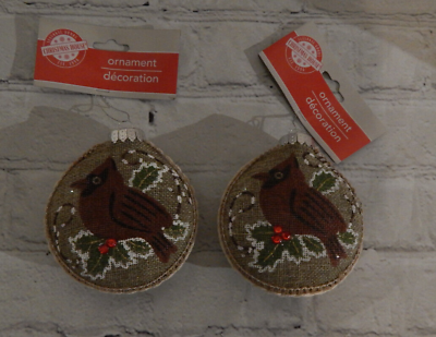 #ad Lot of 2 Christmas House Woodland Disk Ornament Cardinal $7.99