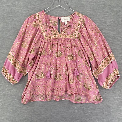 #ad Cleobella Top Small Pink Womens Blouse Floral Peasant Puff Sleeve Shirt Boho $49.50