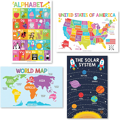 #ad 4 Alphabet Map of United States World Map Solar System ABC Posters Toddlers $15.17