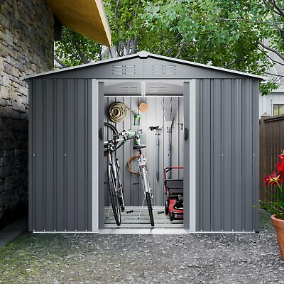 #ad 8#x27;x 6#x27; Storage Shed Metal for Lockable Door for Backyard Garden tool shed grey $289.99