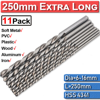 #ad 6 16mm 250mm Extra Long High Speed Woodworking HSS Twist Drill Bits For Metal US $76.85