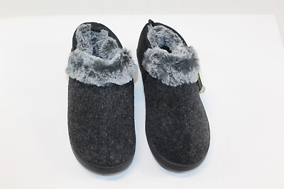 #ad Slippers Black Gray Faux Fur Lined Indoor Outdoor Soles Size 7 Women#x27;s $7.13