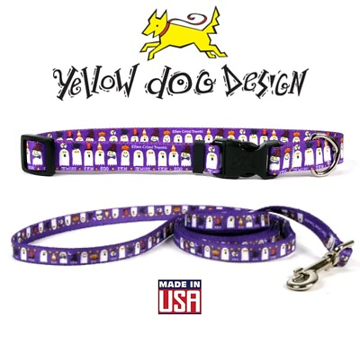 SMALL Halloween Yellow Dog Design Collar amp; Leash Set Ghost Party Dog Puppy $25.95