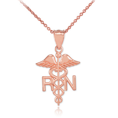 #ad 14k Rose Gold Medical RN Registered Nurse Pendant Necklace $259.99