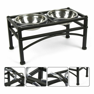 #ad Stainless Steel Dog Feeder Food Water Holder Elevated Raised Pet Double Bowl US $23.99