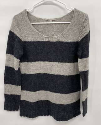 #ad GAP Womens Small Sweater Striped Pullover Scoop Long Sleeve Gray Casual $9.20