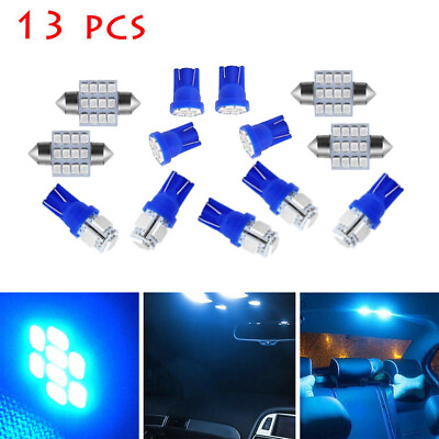 #ad 13Pcs LED Lights Interior Package Kit Ice Blue Dome Map License Plate Lamp Bulbs $6.99