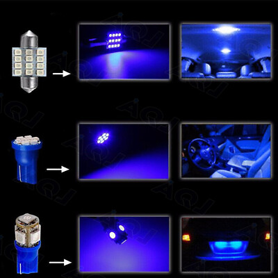 #ad 13Pcs LED Lights Interior Package Kit Ice Blue Dome Map License Plate Lamp Bulbs $10.49