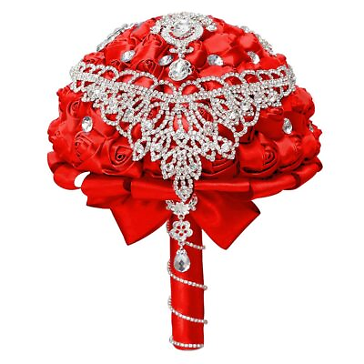 #ad 5.9 Inch Handmade Satin Rose Bridal Bouquet Toss Round Wedding Bouquet $12.99