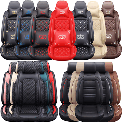 #ad Front Rear Full Set Leather Car Seat Covers 5 Seats Universal Protector Cushions $79.99