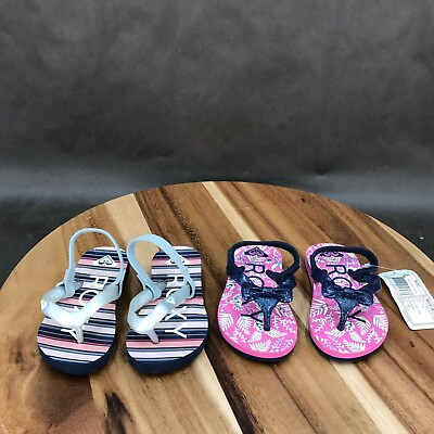 #ad Roxy Multicolor Flip Flops Slip On Sandals 2 Pack Little Girls Size 6 $10.93