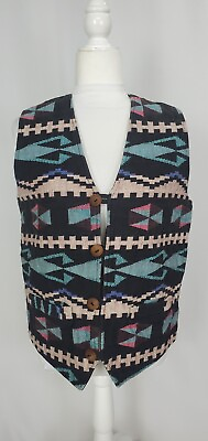 #ad Adult Cotton Vest Black Aztec Button Front Boho Hippie Made in Nepal Size M $28.62