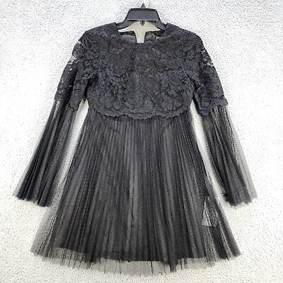#ad Aidan AIDAN MATTOX Lace Trim Tulle A Line Mini Dress Women#x27;s Black $80.49