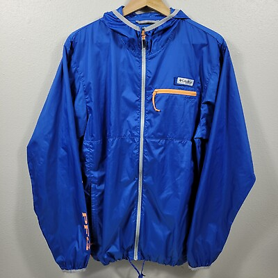 #ad Columbia Men#x27;s Small Jacket Hooded Windbreaker Full Zip Pockets Lightweight Blue $20.79