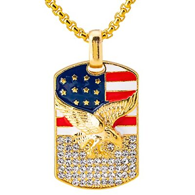 #ad American Flag Dog Tags Military Eagle Gold Necklace for Men Kids $29.09