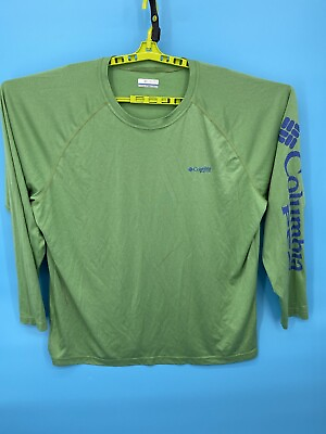 #ad Columbia PFG Fishing Shirt Mens XXL Green Long Sleeve Spellout Stretch Poly Sun $16.04